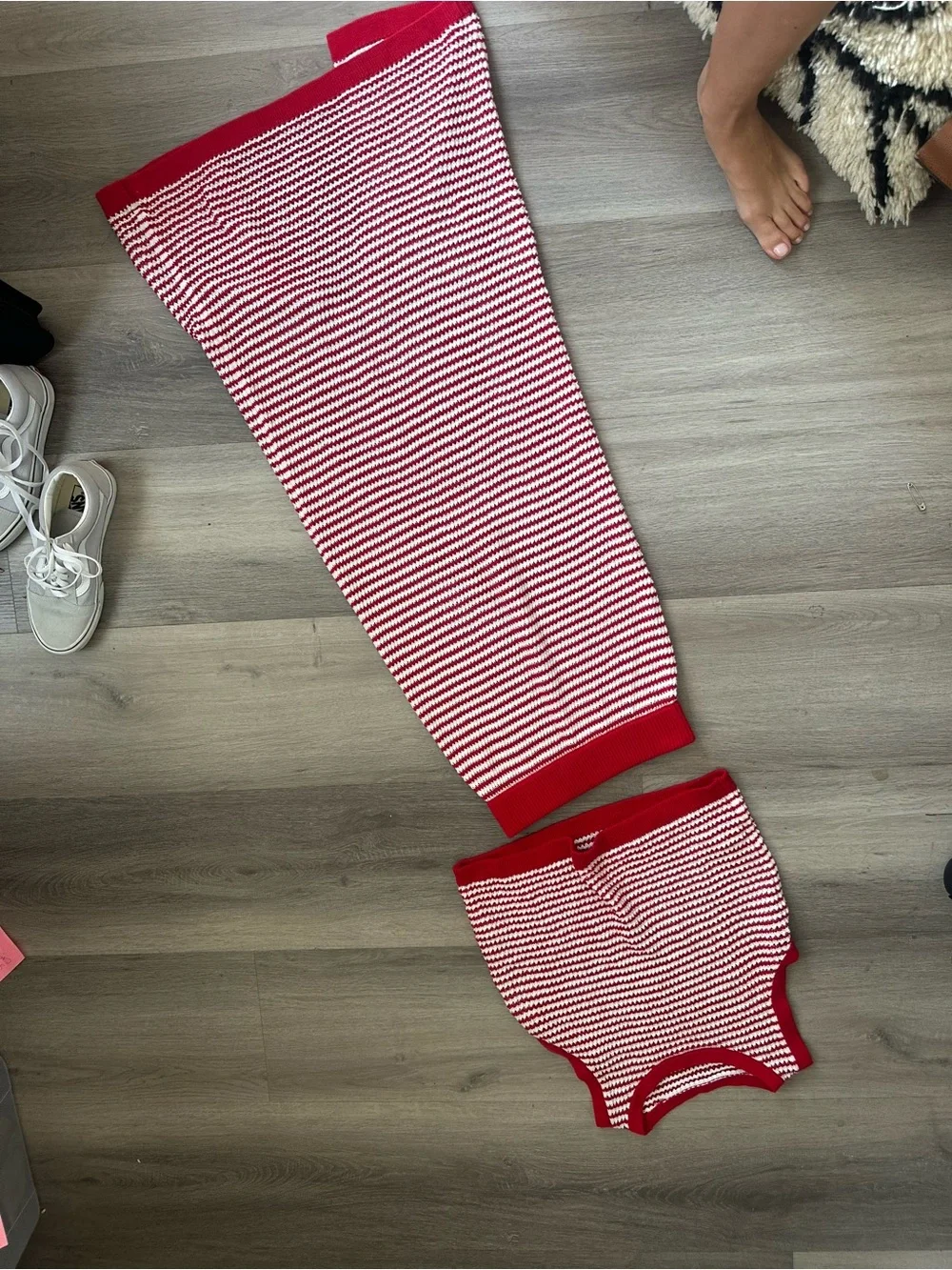 Amazon Red and White Striped Knit Maxi Two-Piece